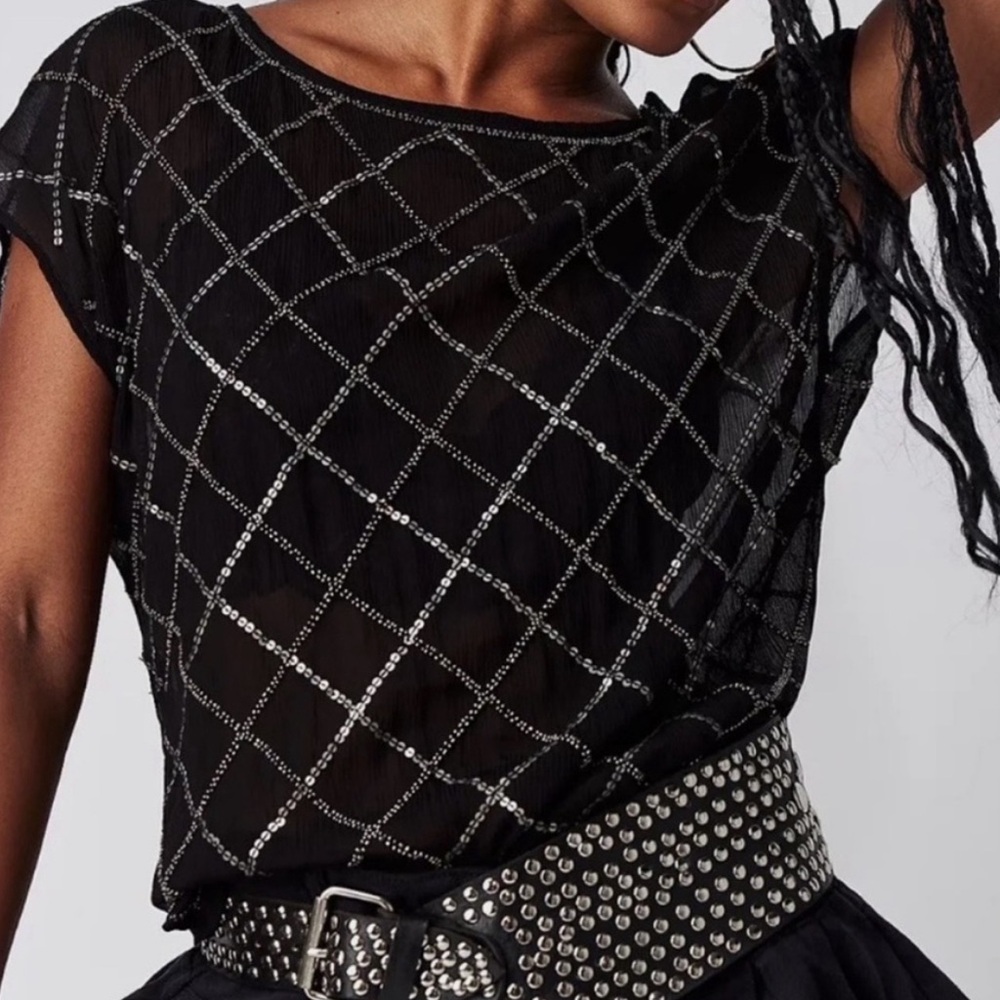 FREE PEOPLE “NIGHTFALL” OVERSIZED SEQUIN TOP/TUNIC SIZE M
